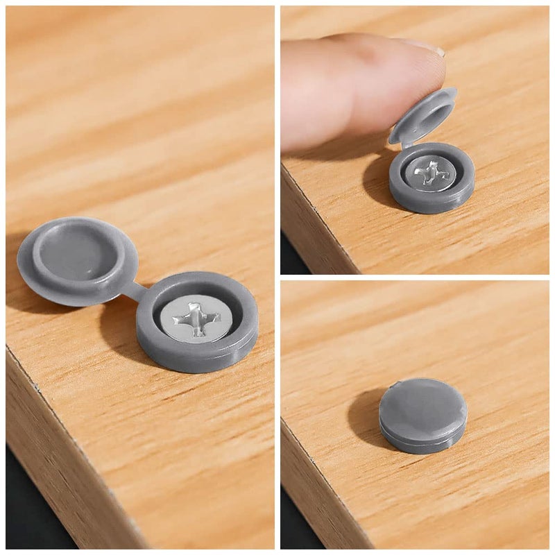Glvaner M4 (80 pcs) Gray Color Collated Screws Caps Hinged Screw Cover Caps with 20 PCs #8 x 1-1/4" (4.2 x 32mm) Flat Head Wood Screws Stainless Steel 304 (18-8) for TV or Furnitures - Image 2